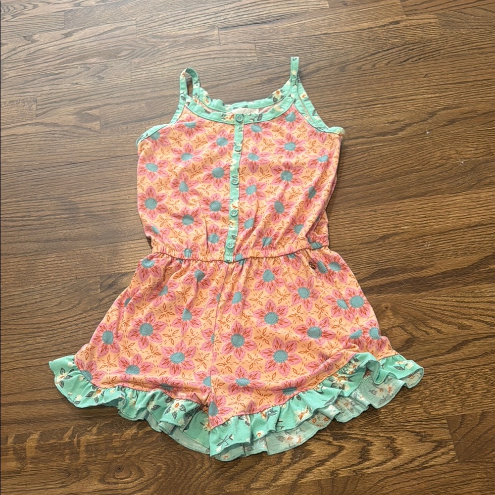 Matilda Jane Pink and Blue PJ Romper with Ruffled Shorts